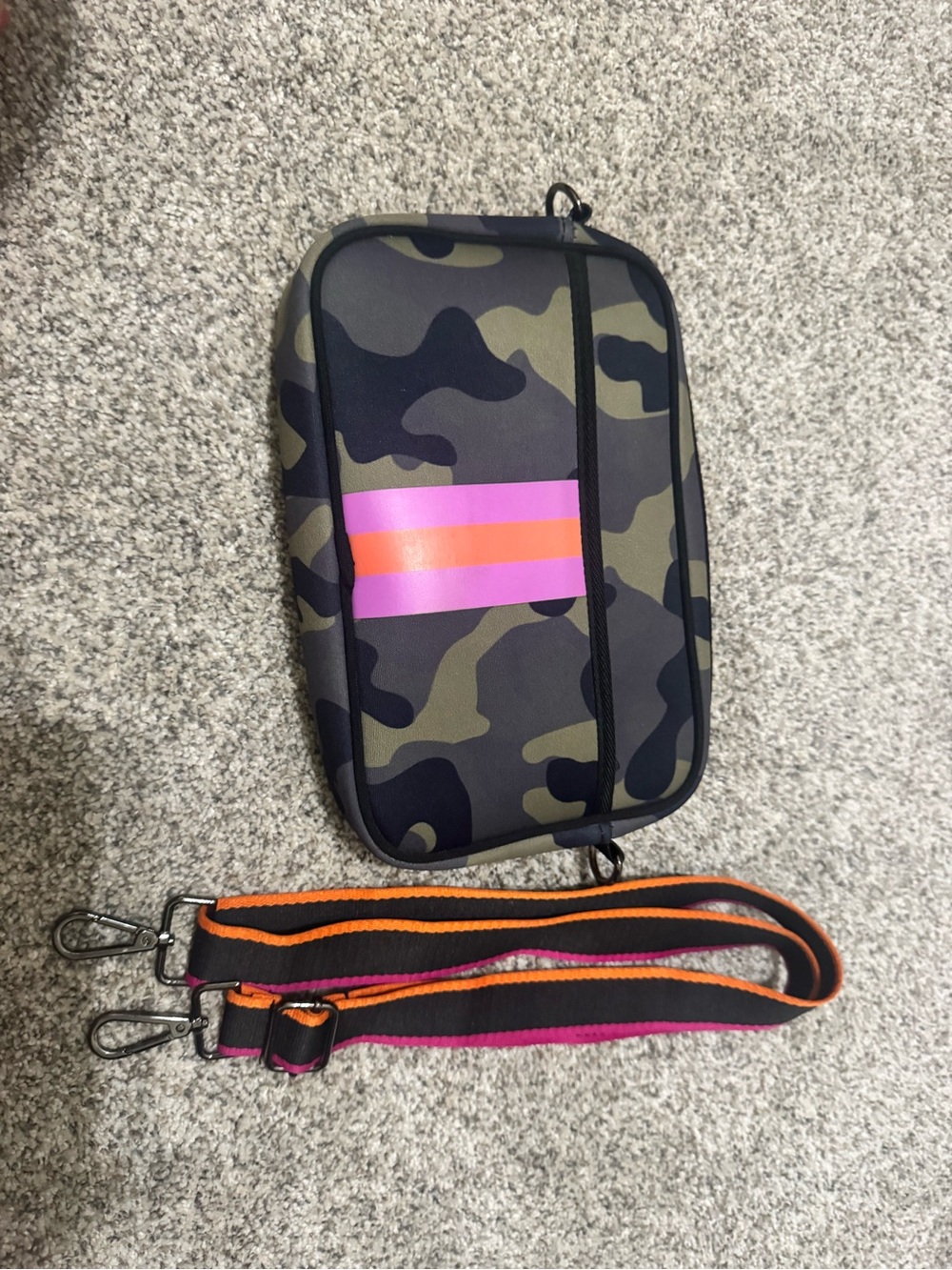 Camouflage Crossbody Bag with Pink & Orange Accent